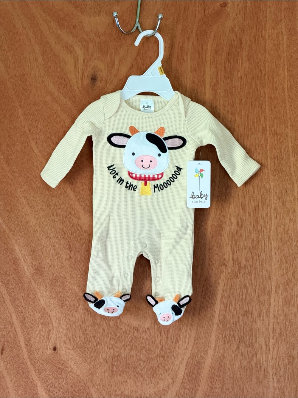 Baby Starters Cream Cow Applique Footed One-Piece